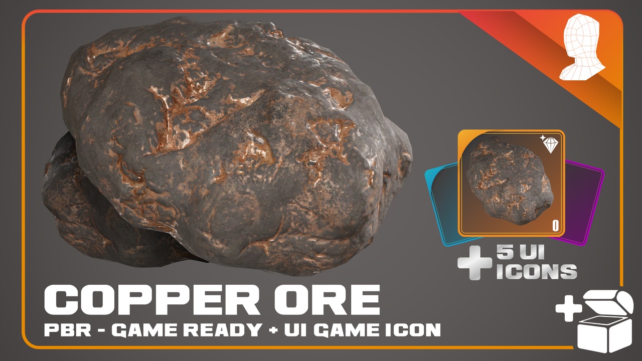 Media 1 for listing Copper Ore + 5 Loot Icons - PBR Game Ready