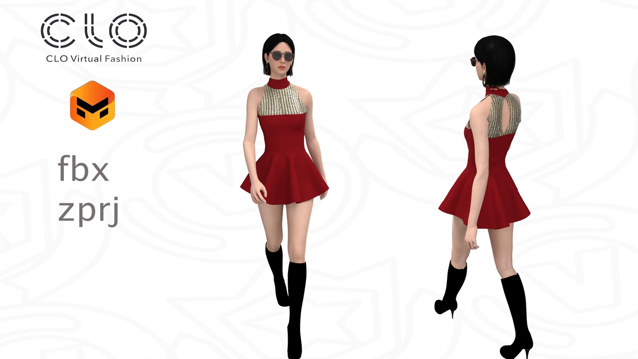 Media 1 for listing Mini Dress - CLO 3D / Marvelous Designer Project (.ZPRJ + FBX)