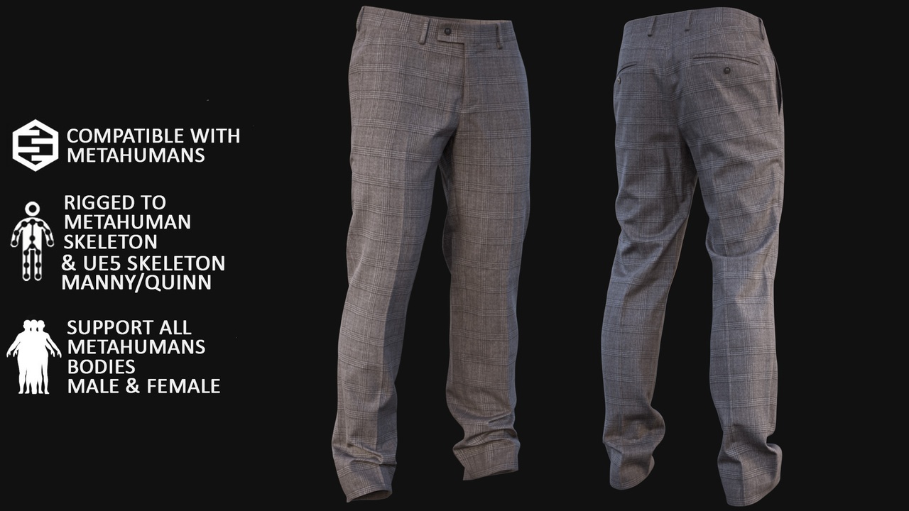 Media 1 for listing Trousers Metahuman 3D model 43 - MH & UE5 Skeletons - Rigged