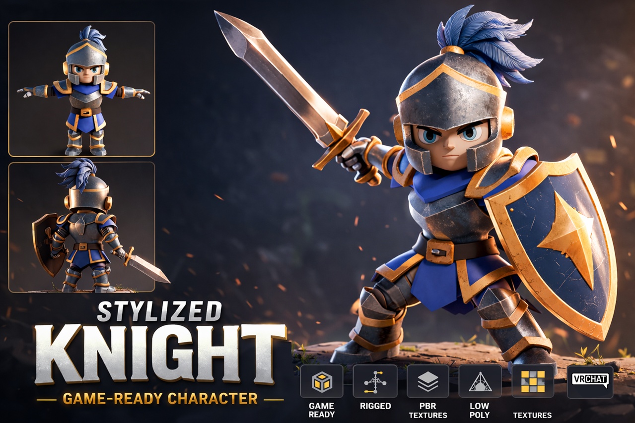 Media 1 for listing Stylized Knight Character – Game Ready, Low Poly