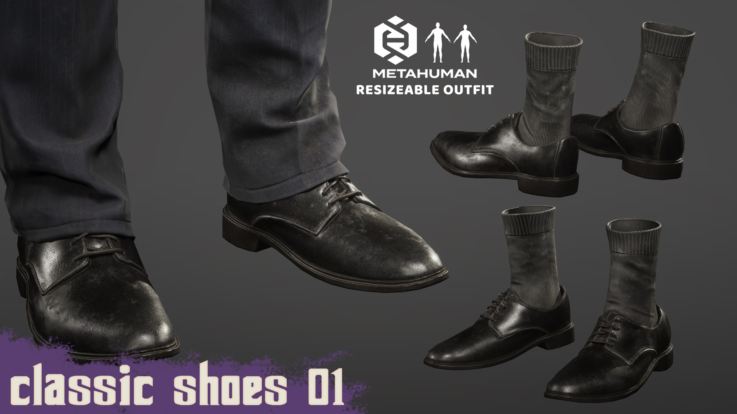 Media 1 for listing 01_Classic Shoes - MetaHuman Resizable Outfit