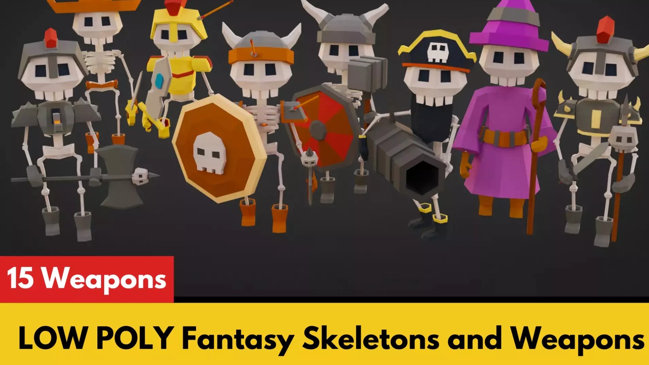 Media 1 for listing LOW POLY Fantasy Skeletons and Weapons