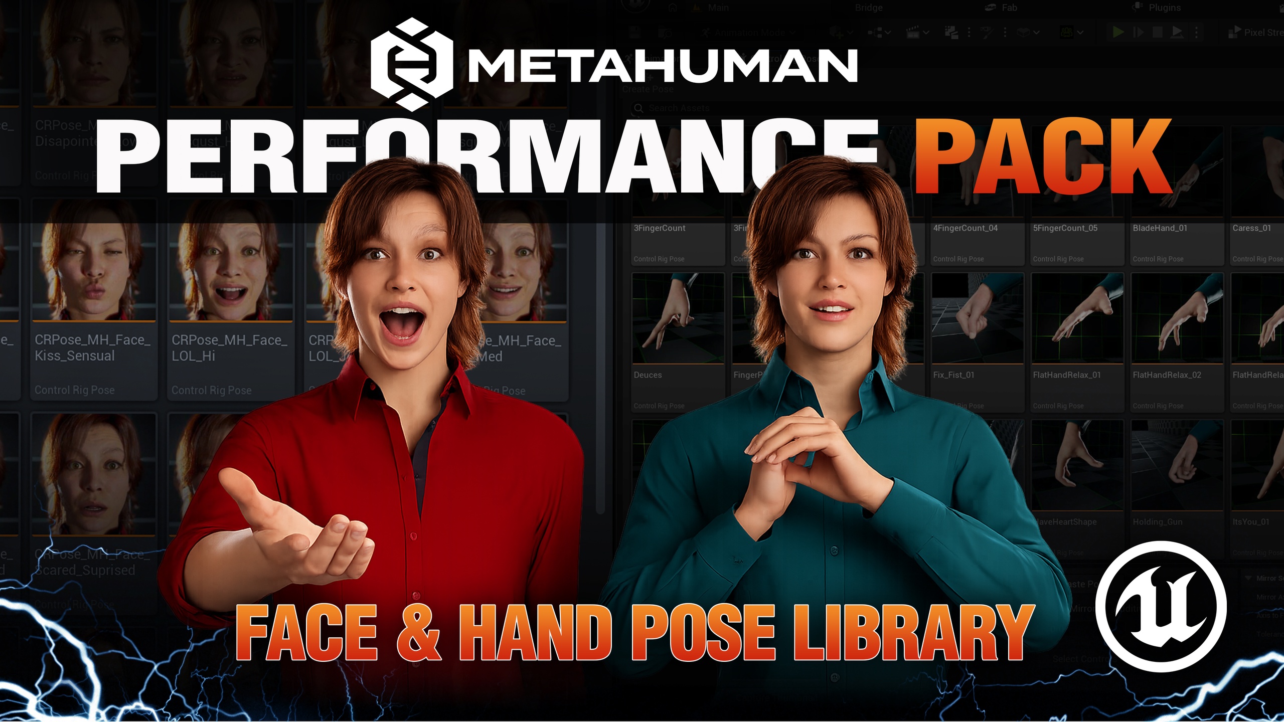 Media 1 for listing MetaHuman Performance Pack – Face & Hand Pose Library