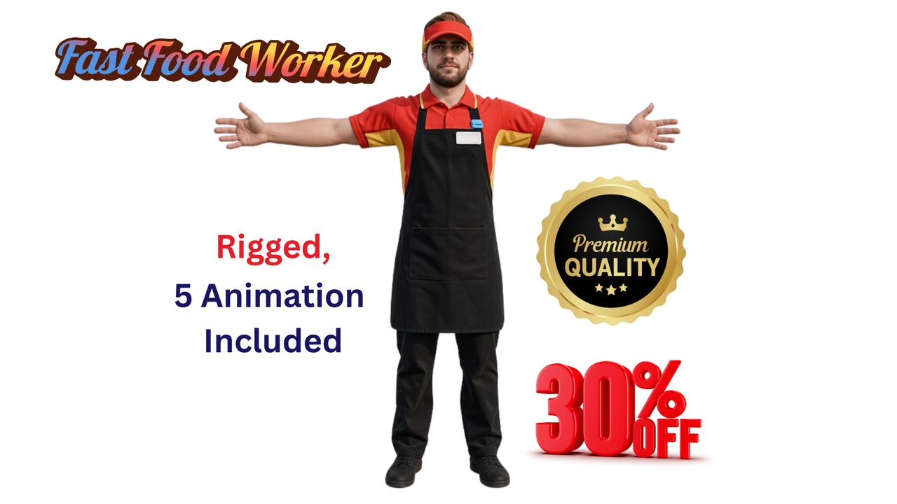 Media 1 for listing Realistic Rigged Male Fast Food Worker Cook Barista - 5 Animations PBR