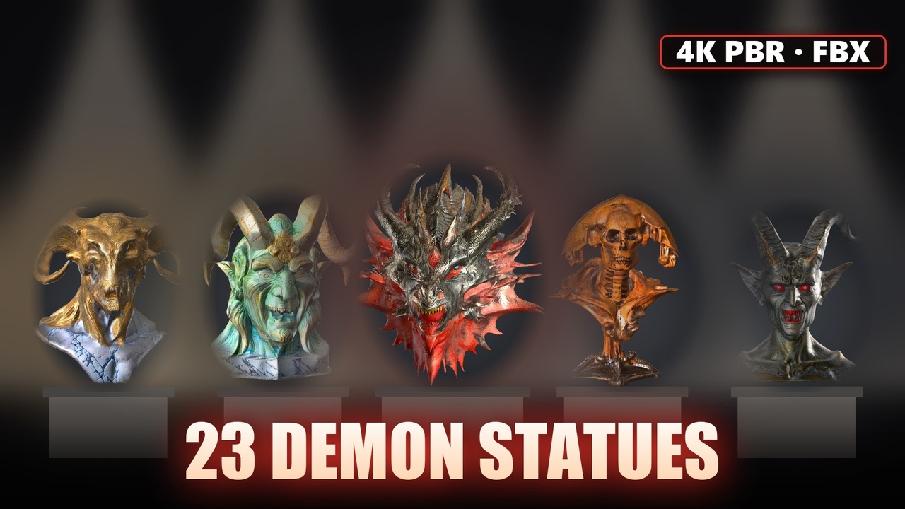 Media 1 for listing Demon Statue Bundle - 23 Dark Fantasy & Horror Busts, 4K PBR 3D Models