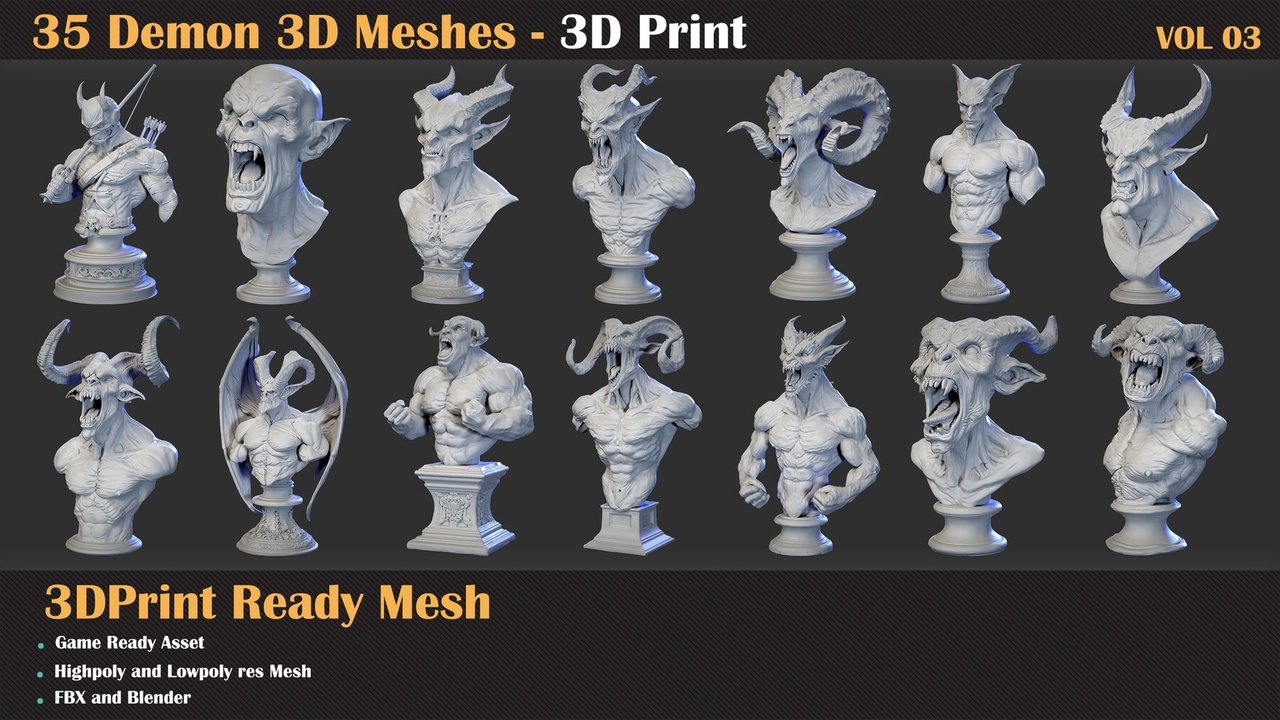 Media 1 for listing 35 Demon 3D Meshes โ 3D Print Ready & Game Ready | VOL 03