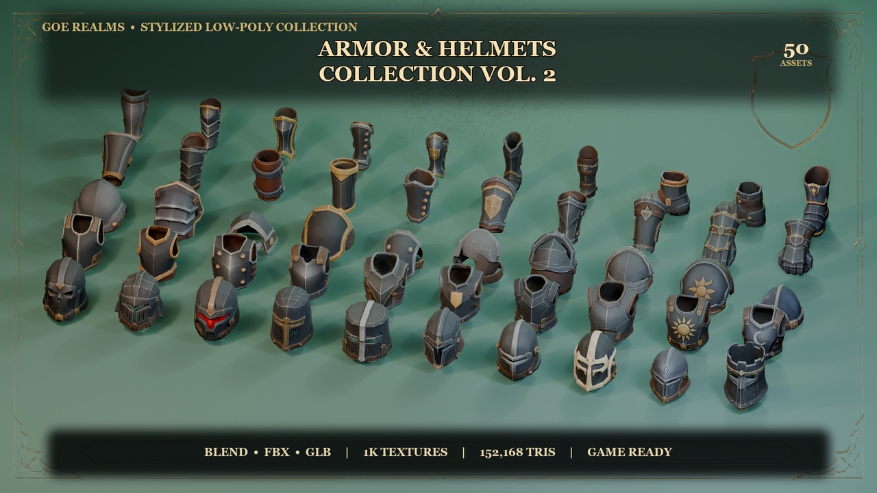 Media 1 for listing Stylized Armor & Helmets Collection Vol. 2 – 50 Props