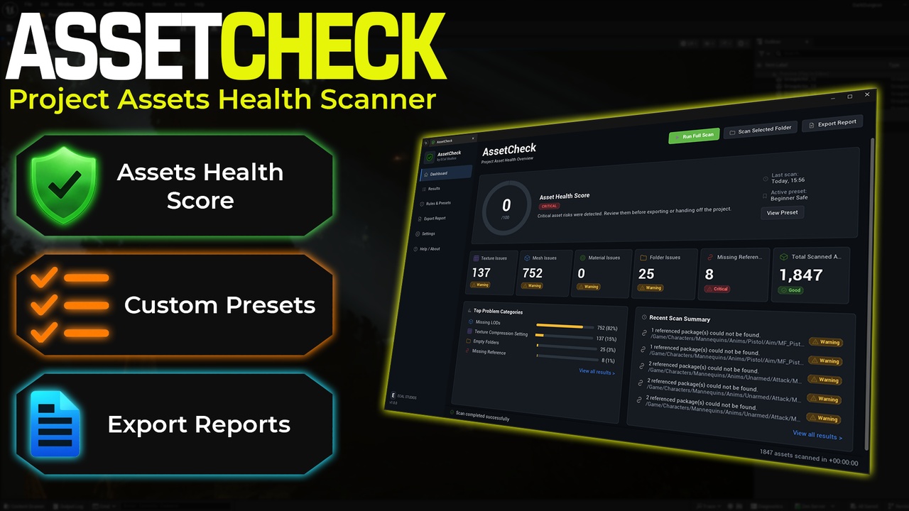Media 1 for listing AssetCheck - Asset Health Scanner for Unreal Engine