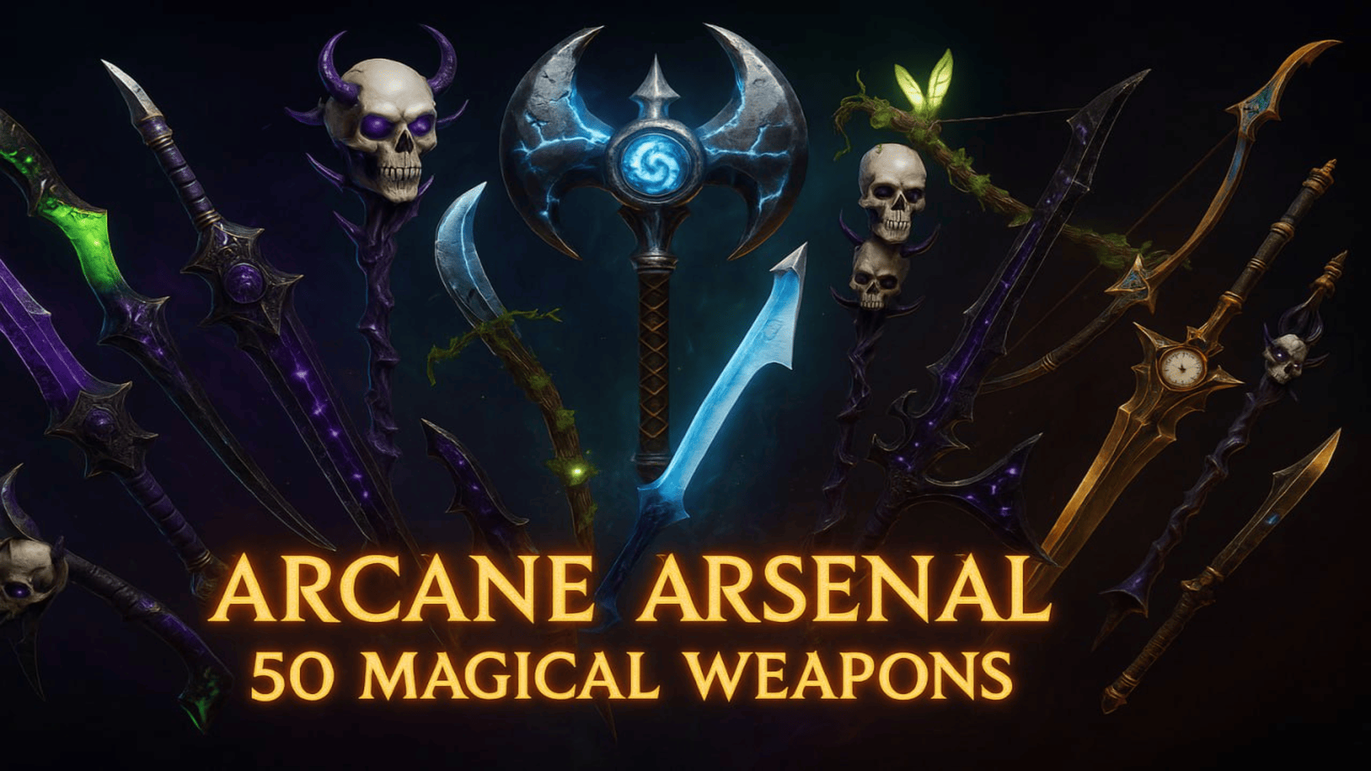 Package name Arcane Arsenal: 50 Magical Weapons Collection Pack 1 | Fab