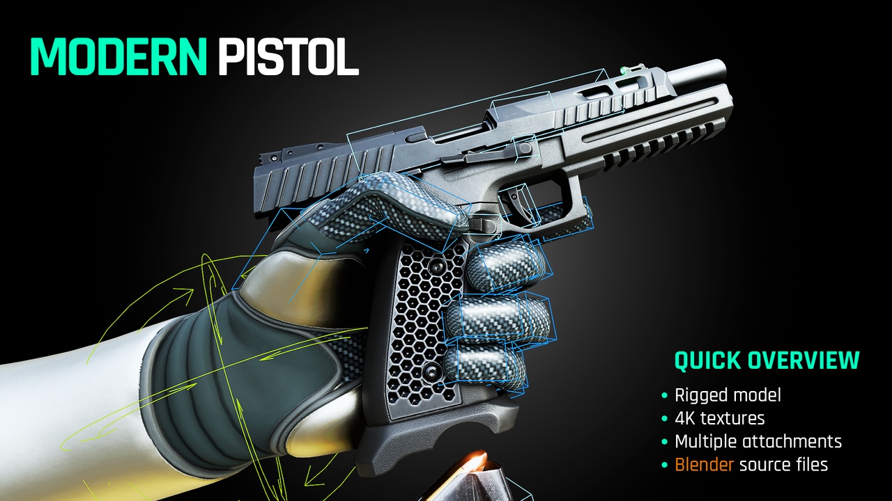Media 1 for listing Modern Pistol - Rigged & Game Ready Model