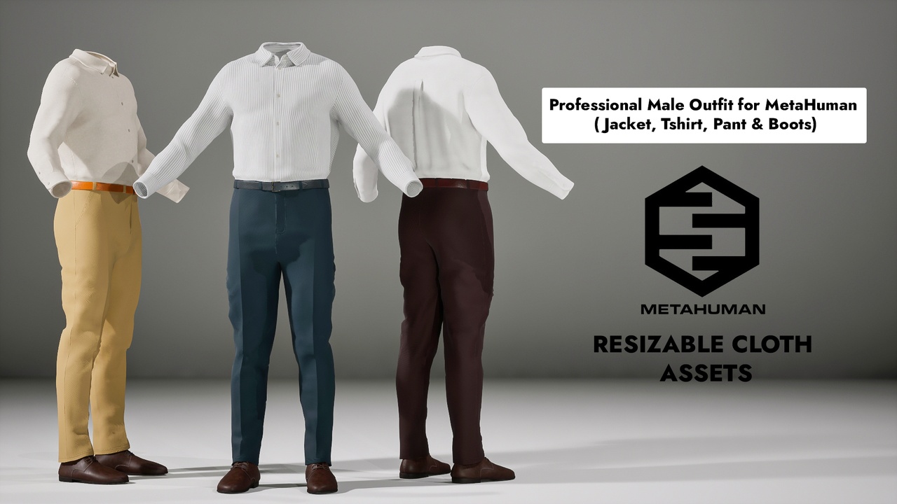 Media 1 for listing Professional Office Outfit for MetaHuman (Dress Shirt, Chinos & Shoes)