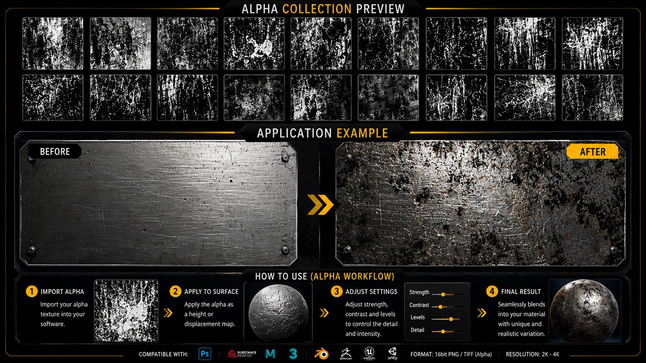 Media 1 for listing 50 Dirt & Grunge Alpha Pack Vol.01 | 4K PNG
