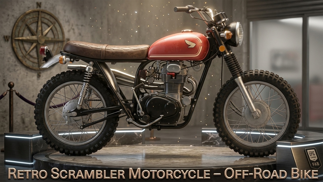 Media 1 for listing Retro Scrambler Motorcycle – Game-Ready Vintage Off-Road Bike