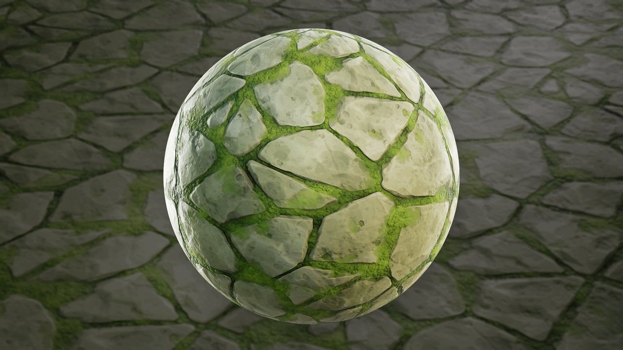 Media 1 for listing Stylized Mossy Stone Floor 01C - Material
