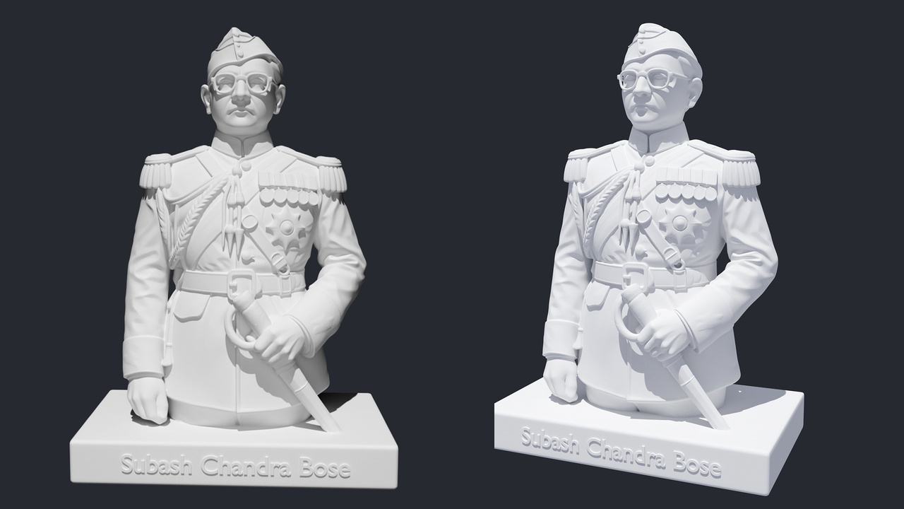 Media 1 for listing Subhash Chandra Bose 3D Printable Statue – Hyper Realistic Miniature | STL, OBJ,