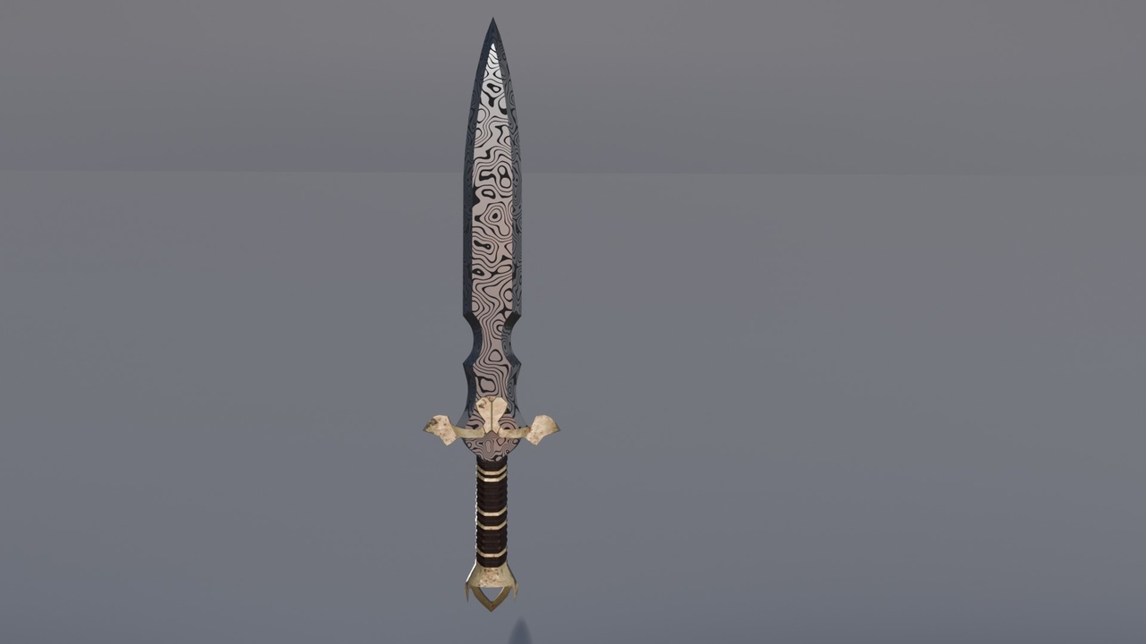 Media 1 for listing Stylized Damascus Dagger / Short Sword | Fantasy Medieval Weapon | Game Ready