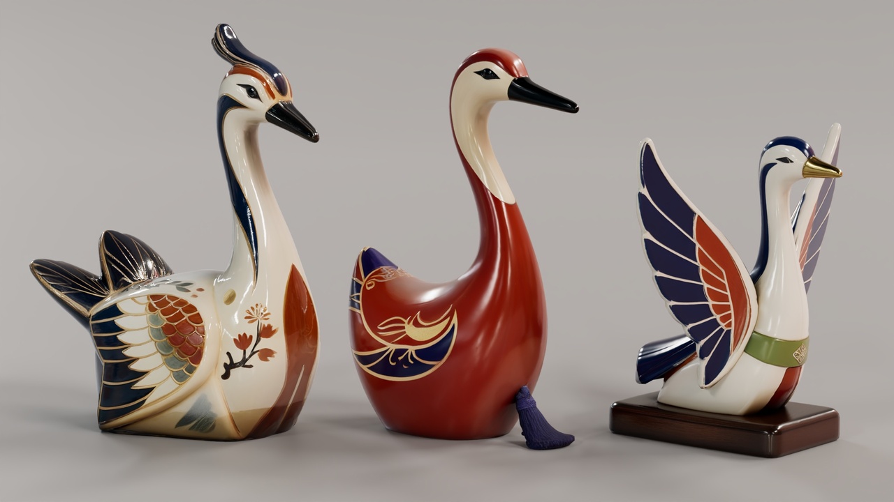 Media 1 for listing Stylized Japanese Tsuru Crane Statues Pack