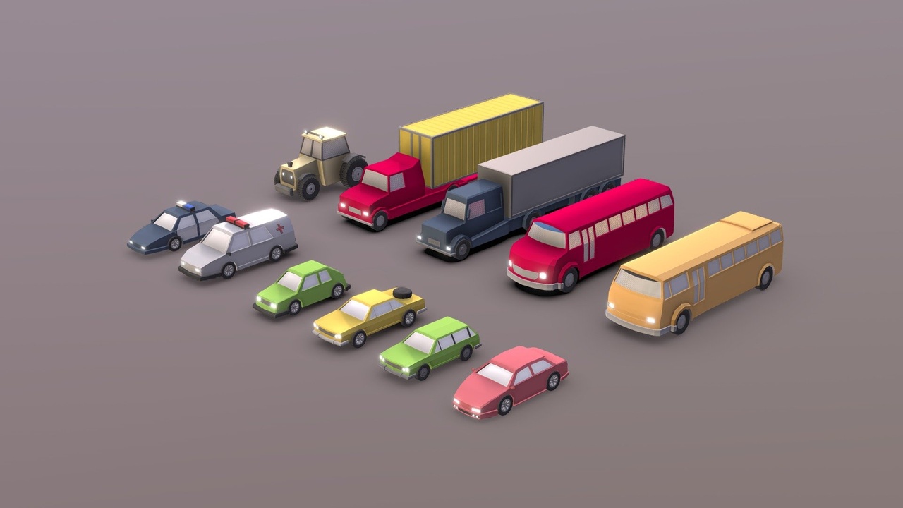 Media 1 for listing Pack of low-poly urban vehicles.