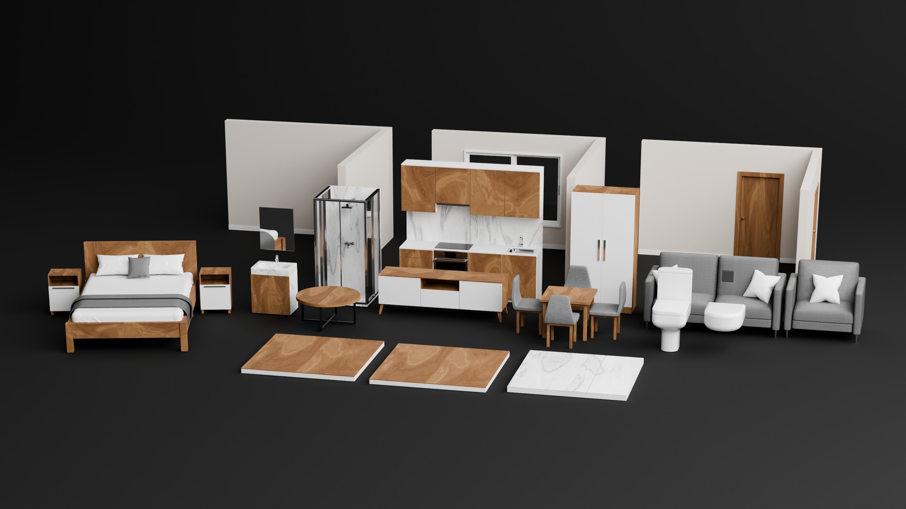 Low Poly Small Apartment Modular Interior Kit | Fab