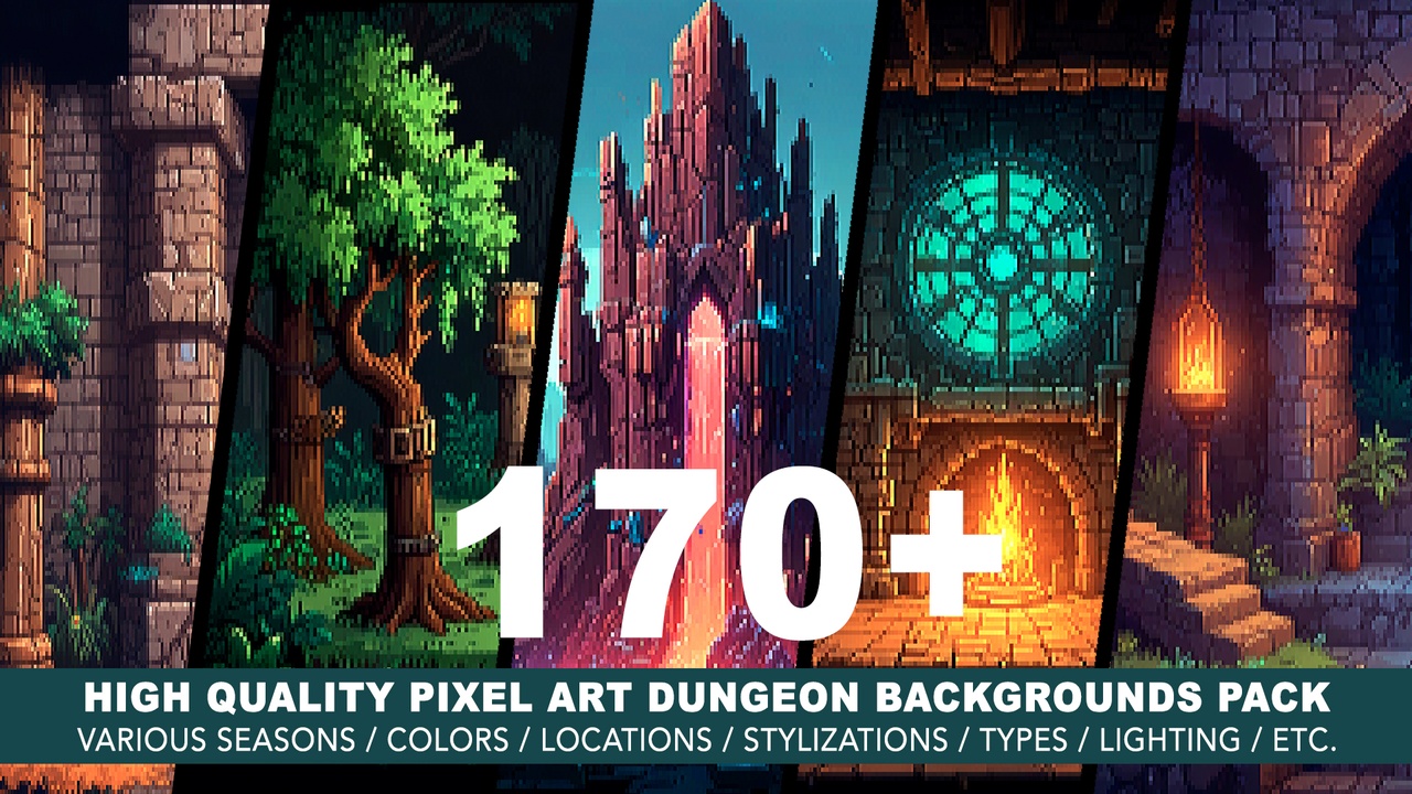 Media 1 for listing 170+ DUNGEON PIXEL ART BACKGROUNDS