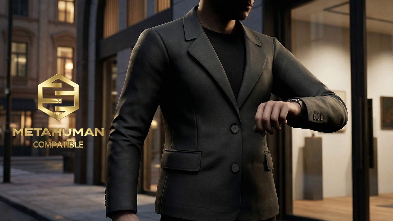 Media 1 for listing Modern Slim-Fit Blazer with Notch Collar and Double Button Closure for Business
