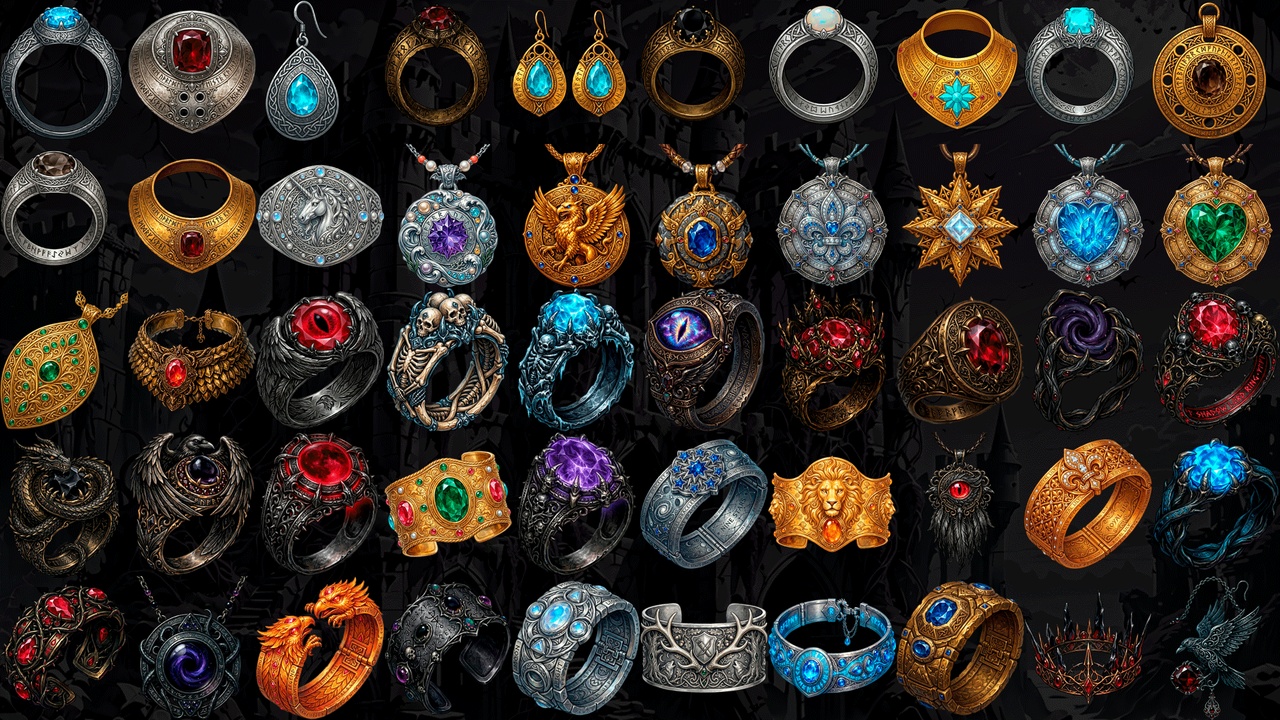 Media 1 for listing 100 Fantasy Medieval Jewelry Icons