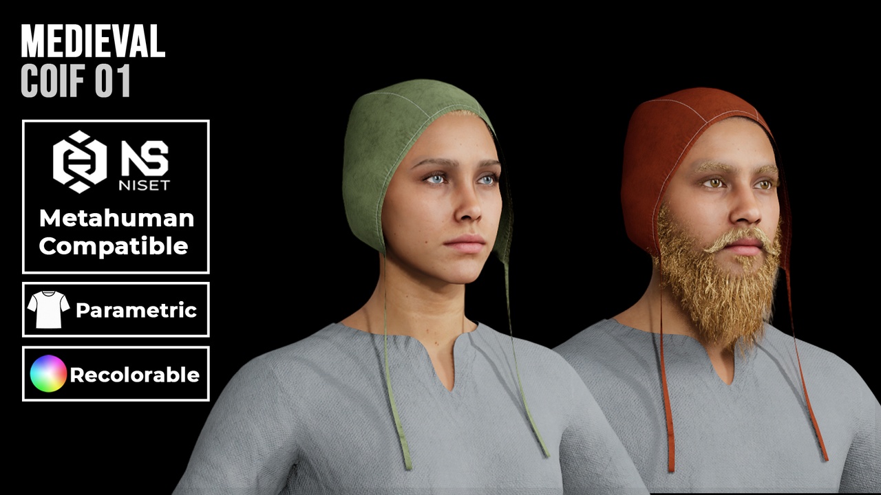 Media 1 for listing Medieval Coif 01 – Recolorable Parametric Hood for Metahuman MH UE5 MHPKG