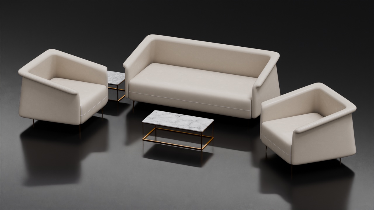 Media 1 for listing Modern Minimalist Living Room Set - Luxury Sofa & Marble Coffee Tables