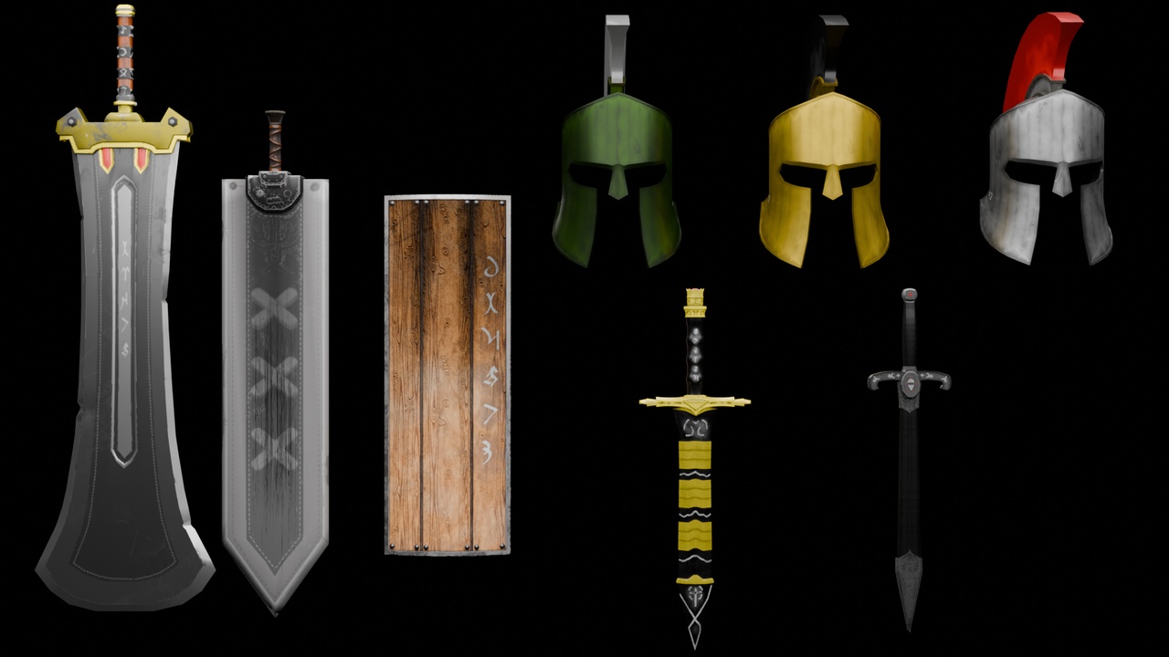Media 1 for listing Stylized Fantasy Weapons and Helmets