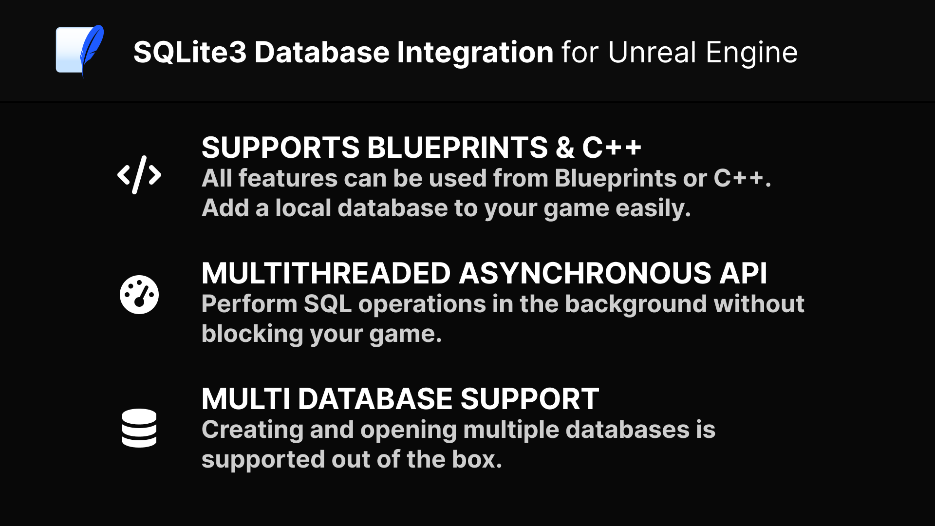 Media 1 for listing SQLite PRO - Embedded SQLite3 Database for Unreal Engine