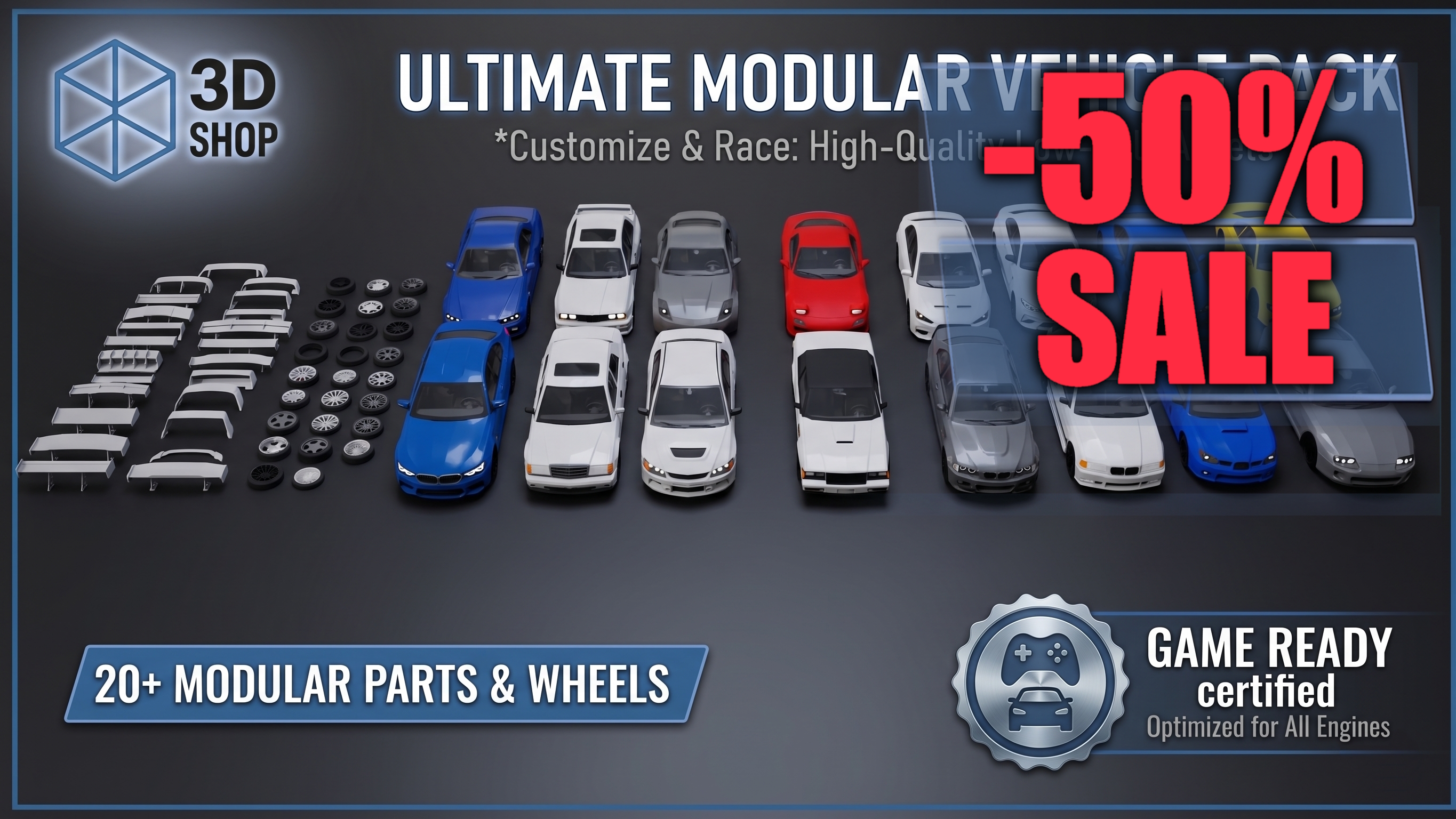 Ultimate Low Poly Modular Car Pack: 16 Vehicles & Tuning Parts | Fab