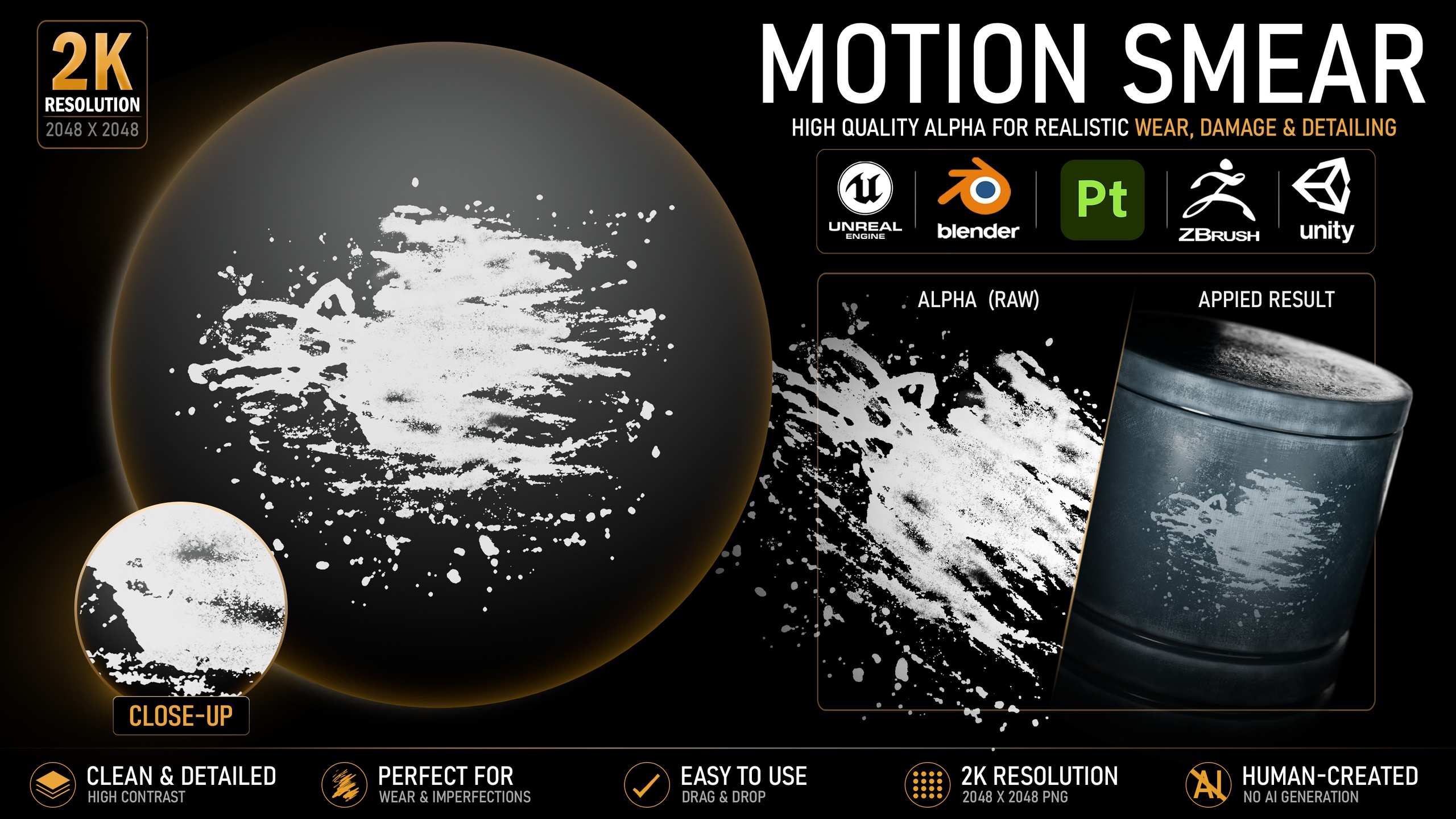 Media 1 for listing Motion Smear Alpha | High-Resolution Grunge Texture