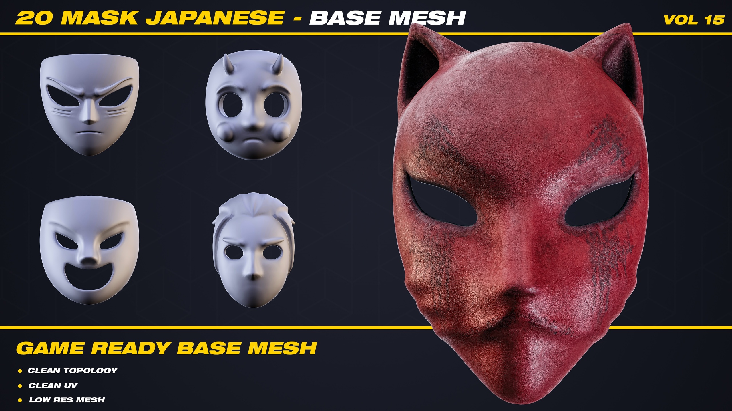 Media 1 for listing 20 Mask Japanese Base Mesh - VOL 15 ( Game Ready )
