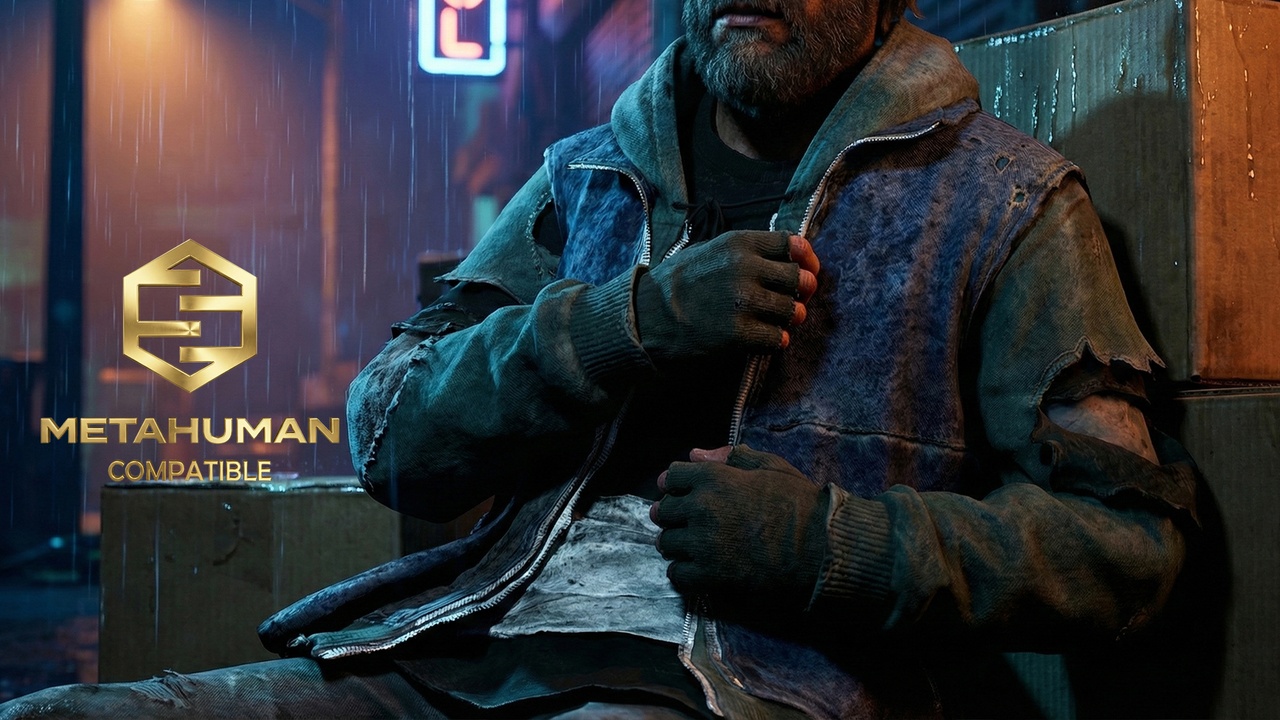 Media 1 for listing Distressed Layered Hooded Survivor Vest Jacket for Rugged Urban Homeless Charact