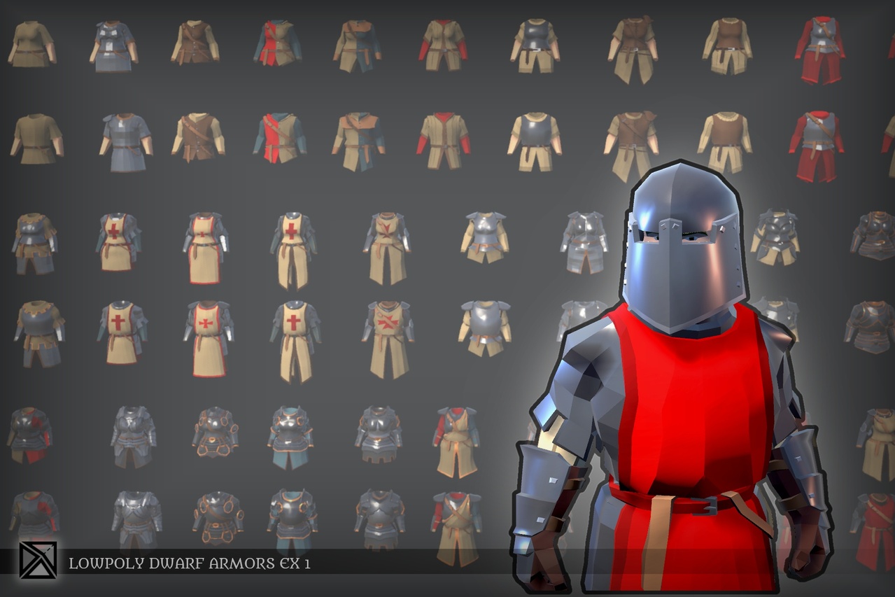 Media 1 for listing Low Poly Dwarf Modular Armors Bundle- MEDIEVAL FANTASY SERIES