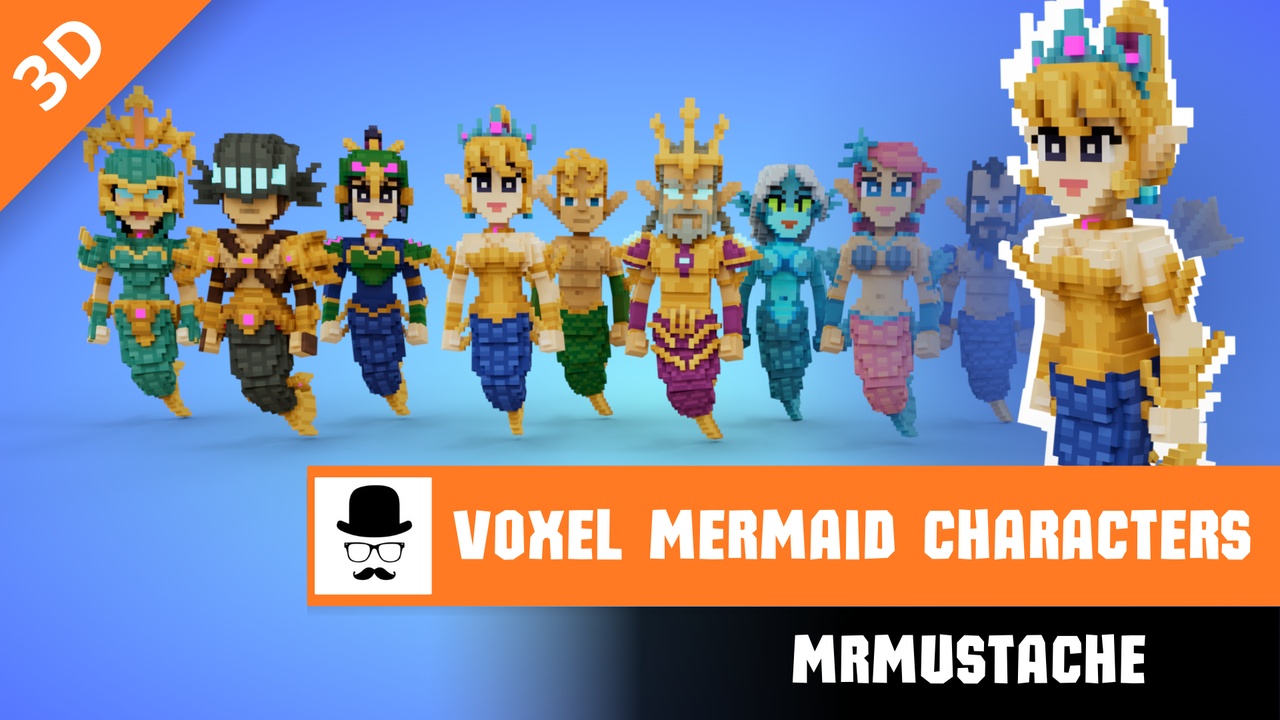 Media 1 for listing Voxel Mermaid Characters Pack