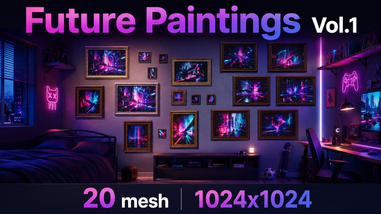 Media 1 for listing Cyberpunk Future Paintings Pack – Wall Decor Art - Vol.1