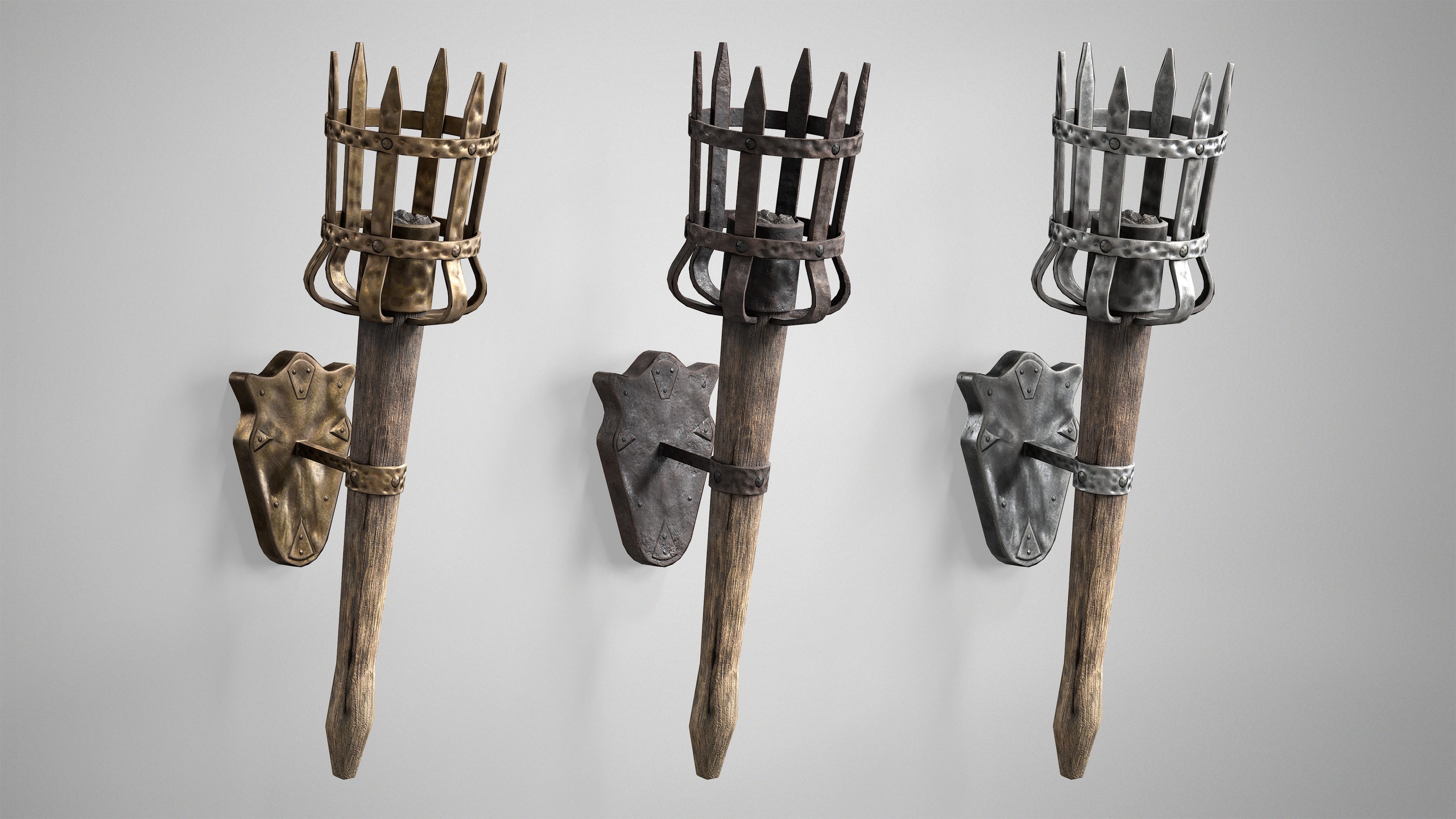 Media 1 for listing Medieval Wall Torch - Iron Torch Lamp - 3 Colors AAA Gameready