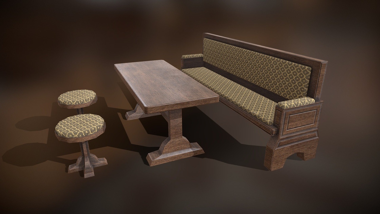 Media 1 for listing Old Pub Table and Seating - Low Poly