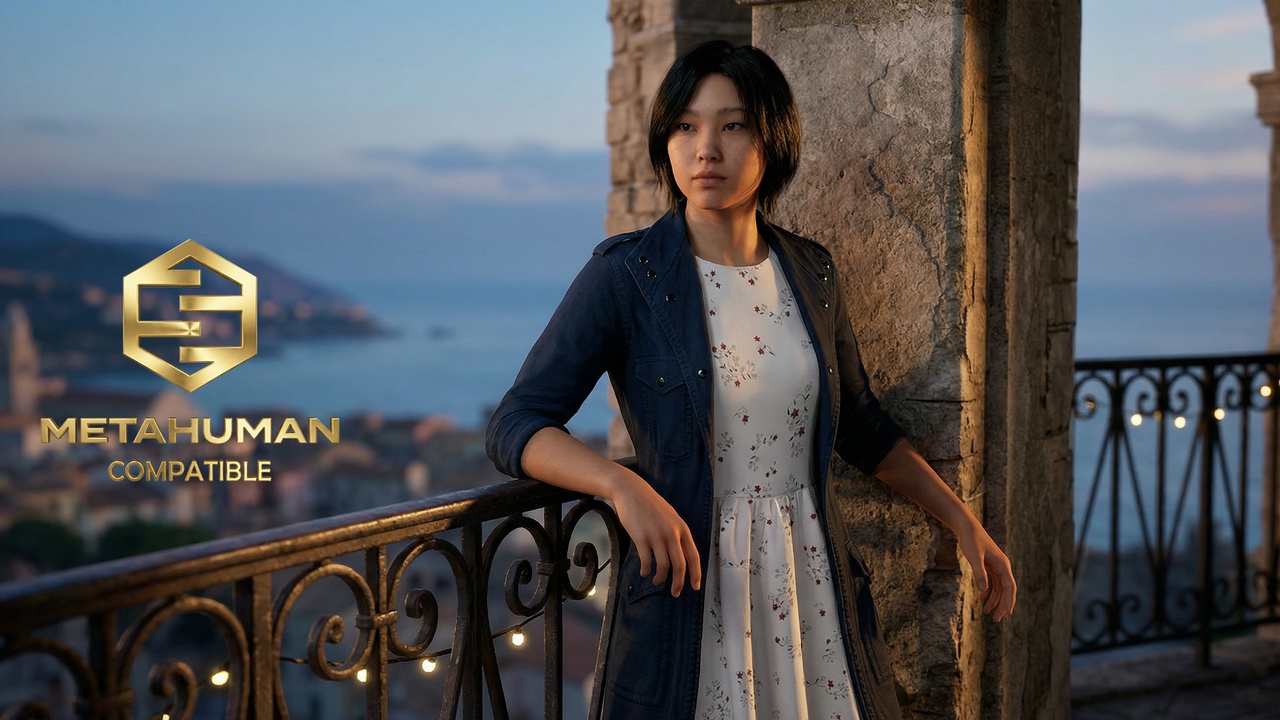 Media 1 for listing Casual Floral Dress with Blue Utility Jacket for Modern Everyday City Looks