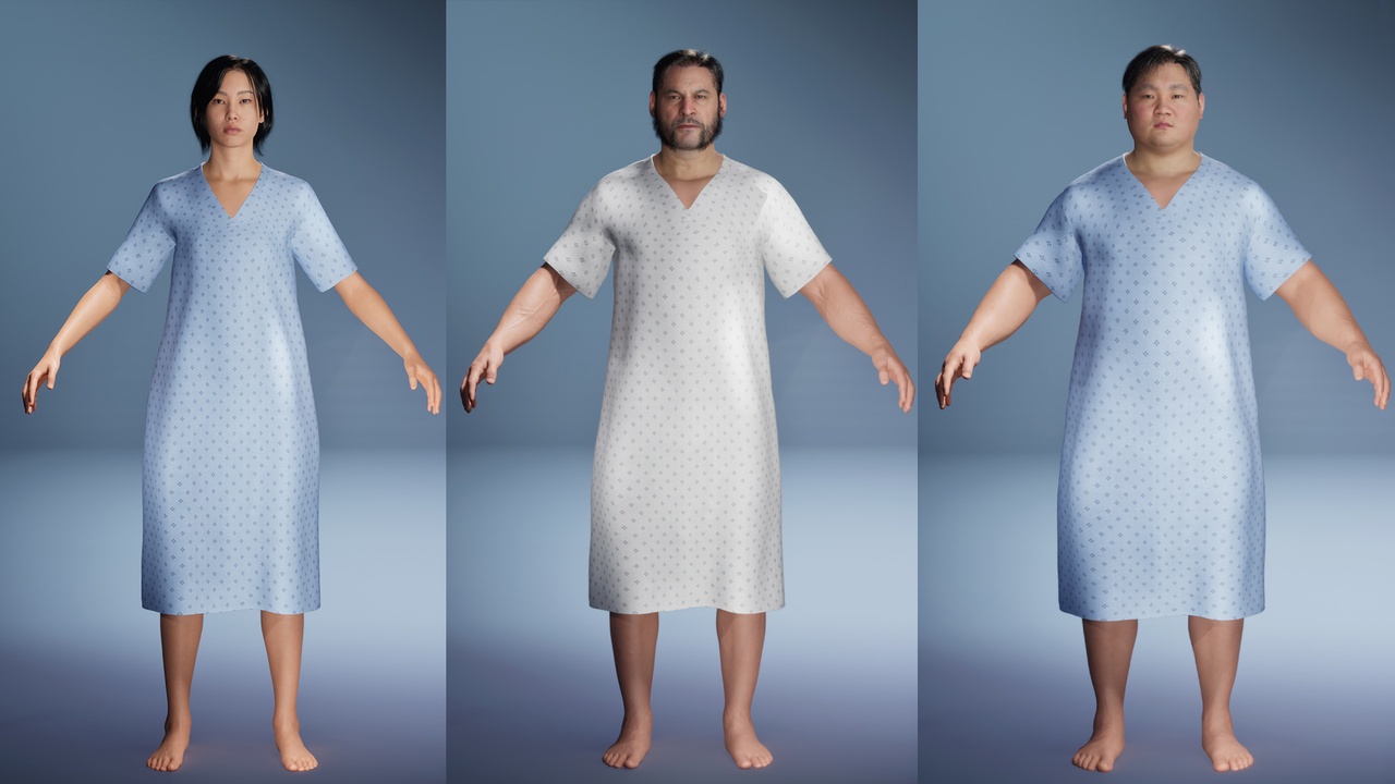 Media 1 for listing Patient Gown for MetaHuman | Resizable Medical Outfit