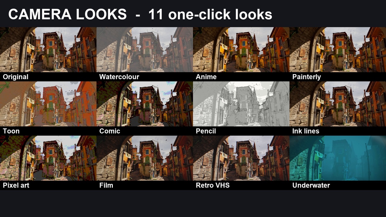 Media 1 for listing Camera Looks: 11 One-Click Stylised Post-Process Looks
