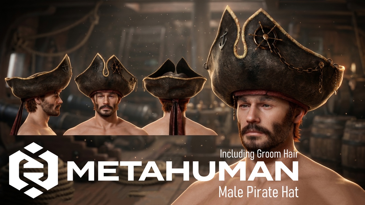 Media 1 for listing MHC: Male Pirate Hat | Metahuman Outfit