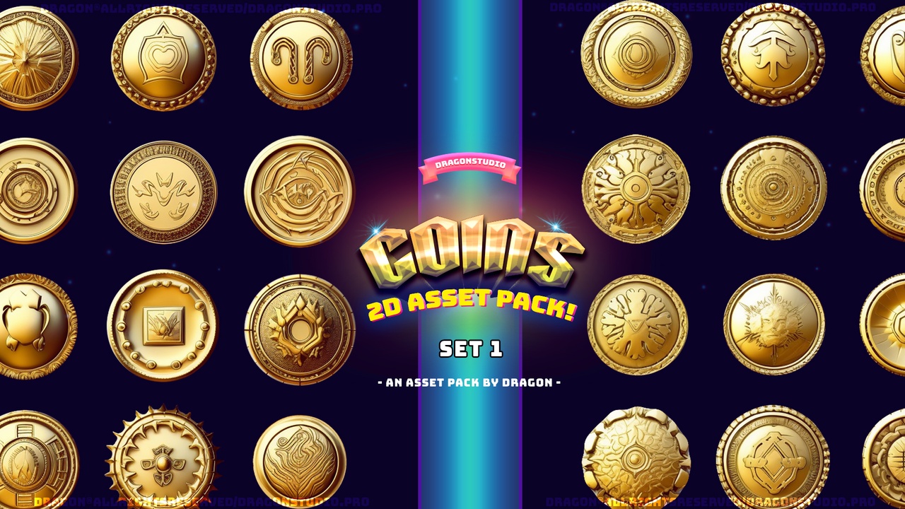 Media 1 for listing GOLD COINS 2D ASSET SPRITE ICON 50 PACK (S1)