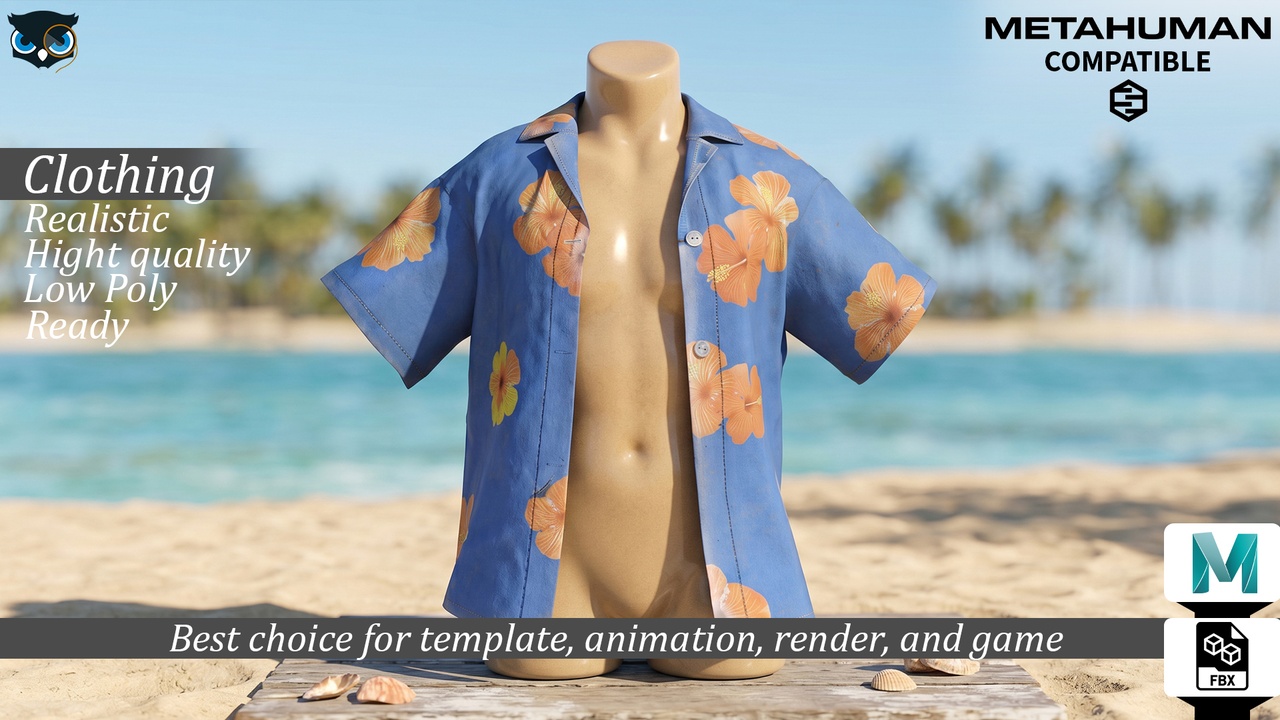 Media 1 for listing Men  Tropical Hibiscus Hawaiian Shirt  Metahuman Compatible