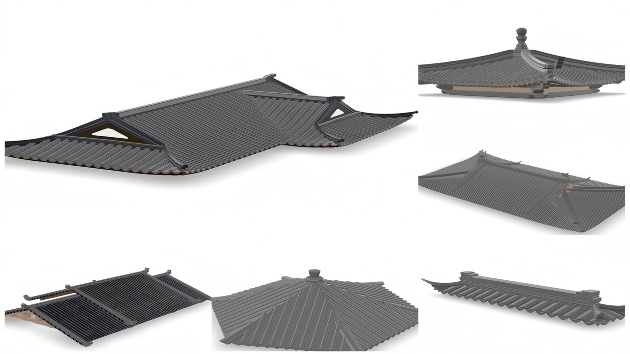 Media 1 for listing 6 Exquisite Chinese-Style Roof Bundle Traditional Architectural 3D model