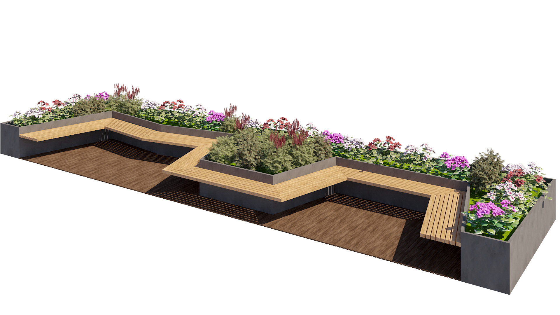 Modular Zigzag Planter Bench – Modern Urban Landscape Seating | Fab