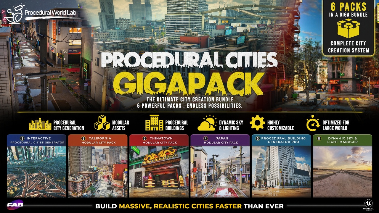 Media 1 for listing Procedural Cities Gigapack – Ultimate Premium City Creation Bundle