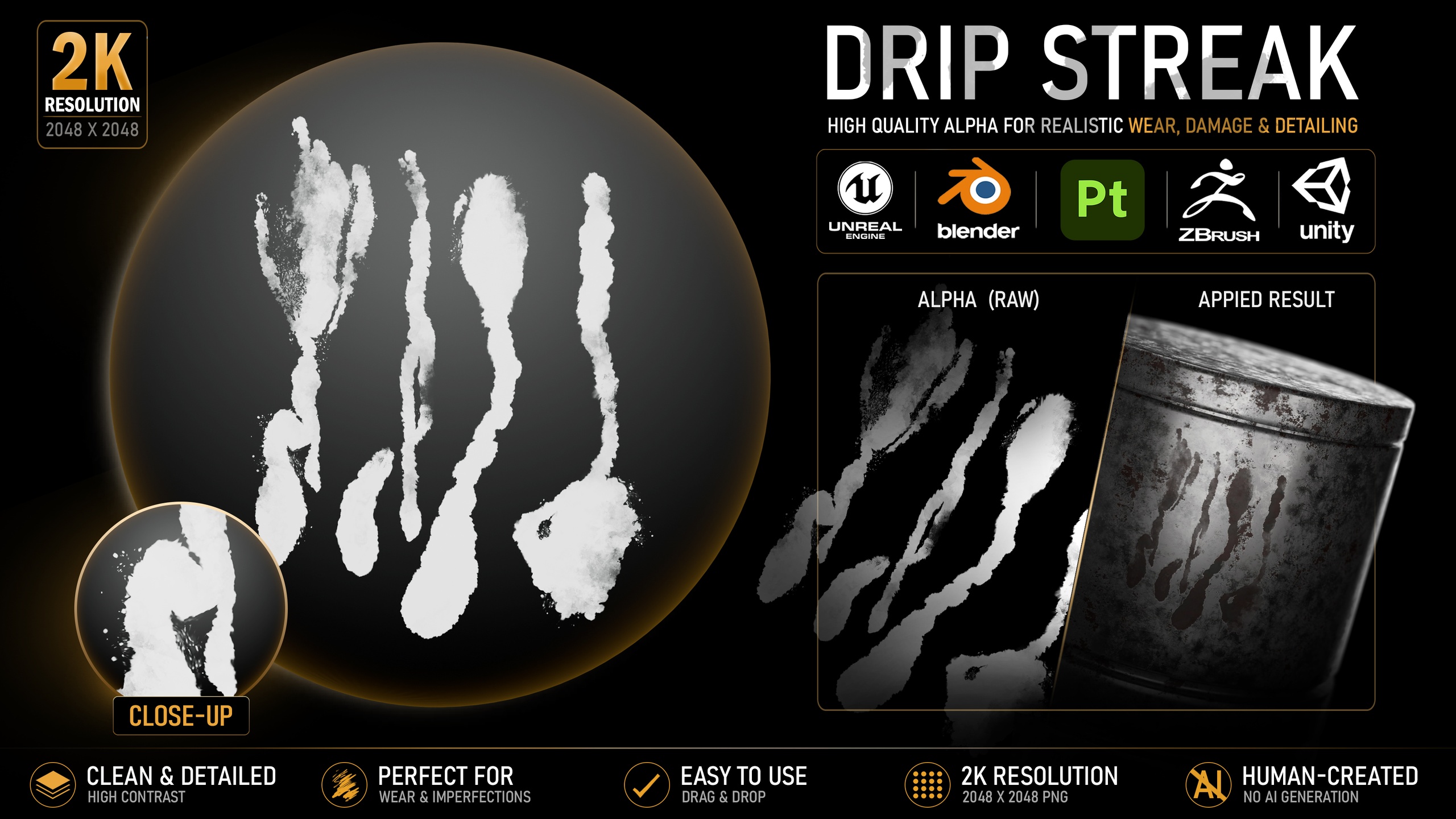 Media 1 for listing Drip Streak Alpha | High-Resolution Grunge Texture