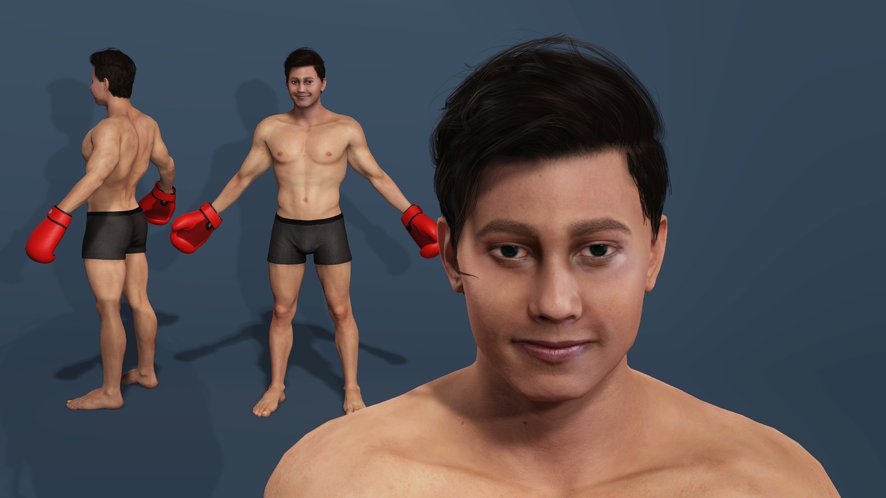 Media 1 for listing Realistic Asian Boxer Character Fully Rigged with Facial Expressions泰拳拳击手全身绑定 动画